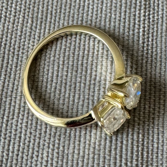 Toi et Moi (You & Me) Moissanite Ring Yellow Gold Plated Over Sterling Silver - Picture 3 of 5